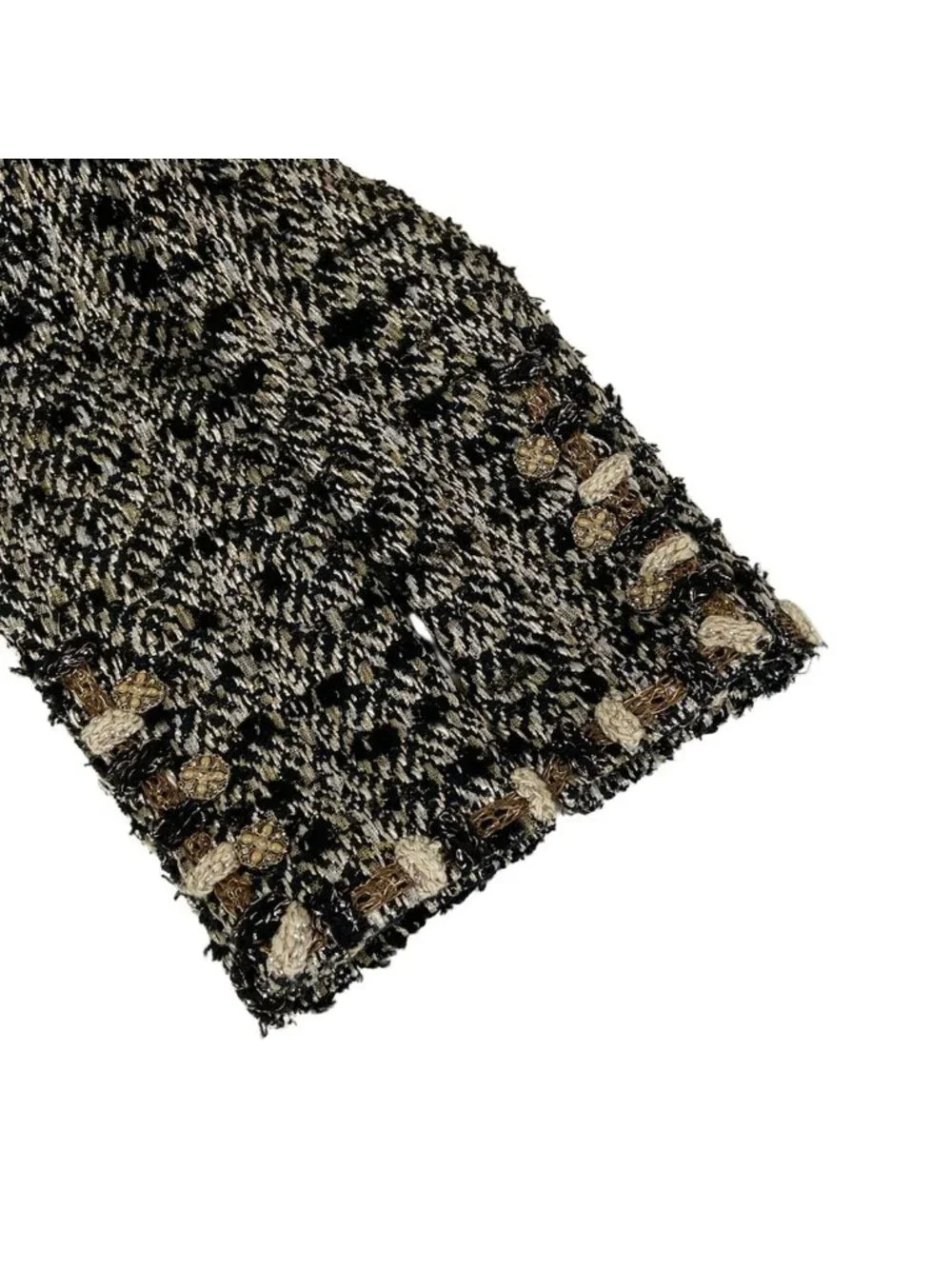 Chanel Skirt Suit S Black Gold Ivory Tweed Gripoix Cotton